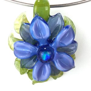 Blue Botanical Pendant on Omega Wire Chain